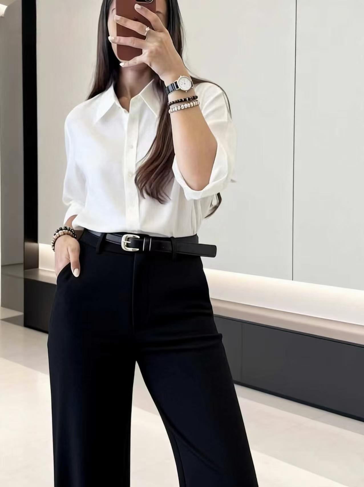 Dress Pant Flat Front - Celana Palazzo High Rise dengan Lipit