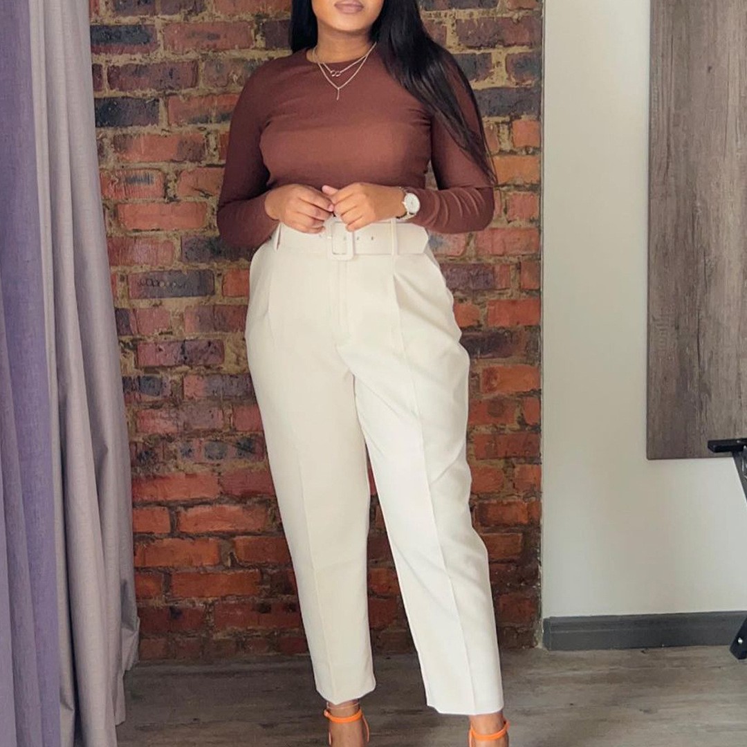 Dress Pant Flat Front - Celana Wanita Pinggang Tinggi Panjang Selutut