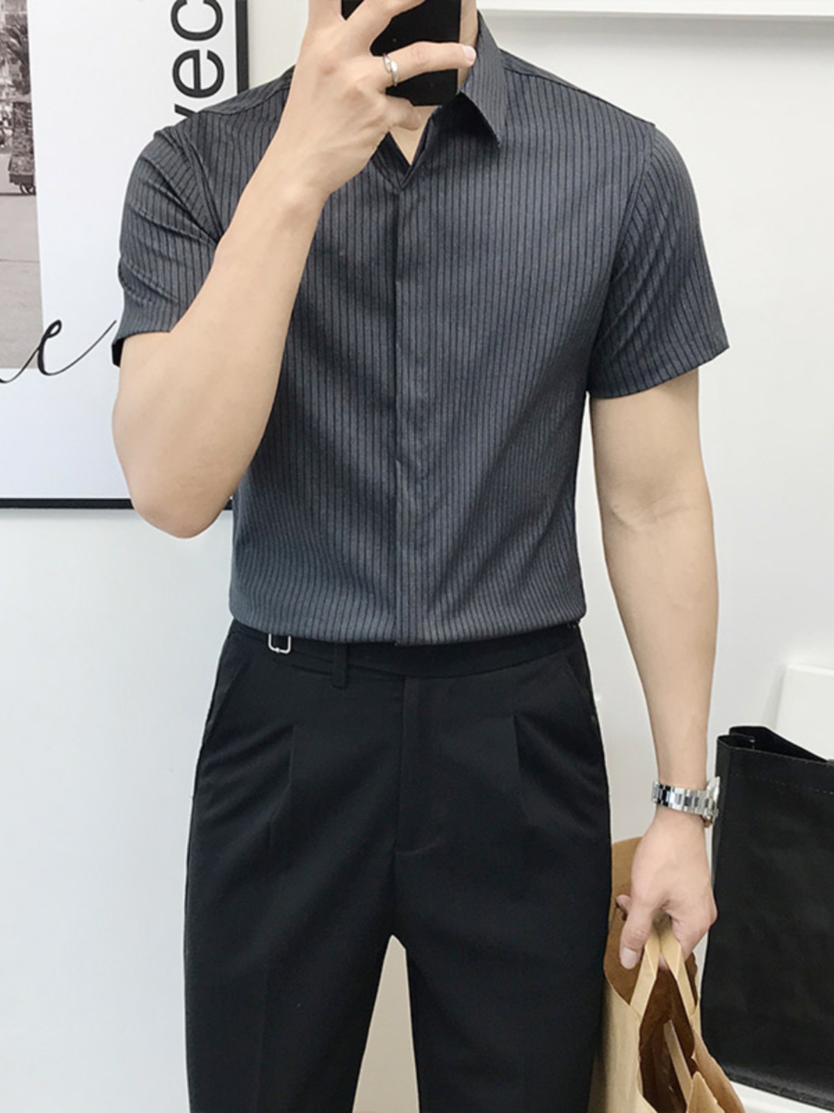 Kemeja Lengan Pendek Bergaris  - Men'S Urban Formal Wear ulasan dan harga